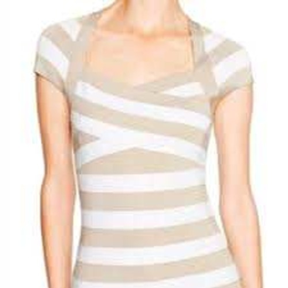 WHBM Tan Cream Striped Short Sleeve Bandana Top Size XL